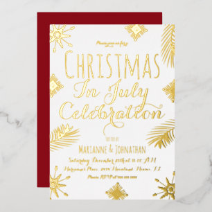 Christmas in July Snowflake Red Pressed  Foil Invitation