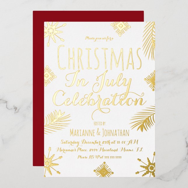 Christmas in July Snowflake Red Pressed  Foil Invitation (Front/Back)