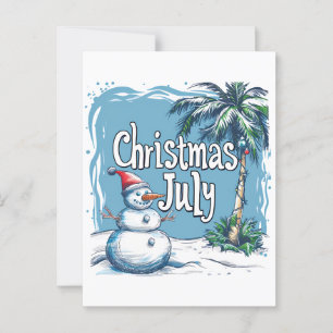 Christmas in July Snowman & Palm Tree Design Postcard