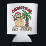 Christmas in July Snowman Sand Beach Can Cooler<br><div class="desc">Cool Christmas in July design features snowman made out of sand standing next to palm tree</div>