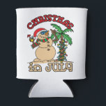 Christmas in July Snowman Sand Beach Can Cooler<br><div class="desc">Cool Christmas in July design features snowman made out of sand standing next to palm tree</div>