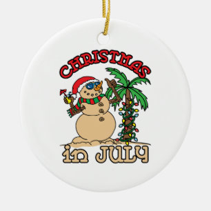 Christmas in July Snowman Sand Beach Ceramic Ornament