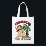 Christmas in July Snowman Sand Beach Grocery Bag<br><div class="desc">Cool Christmas in July design features snowman made out of sand standing next to palm tree</div>