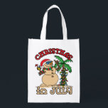 Christmas in July Snowman Sand Beach Grocery Bag<br><div class="desc">Cool Christmas in July design features snowman made out of sand standing next to palm tree</div>