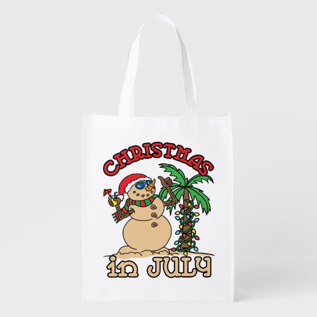 Christmas in July Snowman Sand Beach Grocery Bag (Front)