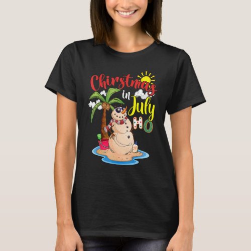 Christmas In July Snowman Santa Hat Sunglasses Bea T_Shirt