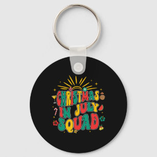 Christmas In July Squad Groovy Retro Beach Summer Keychain