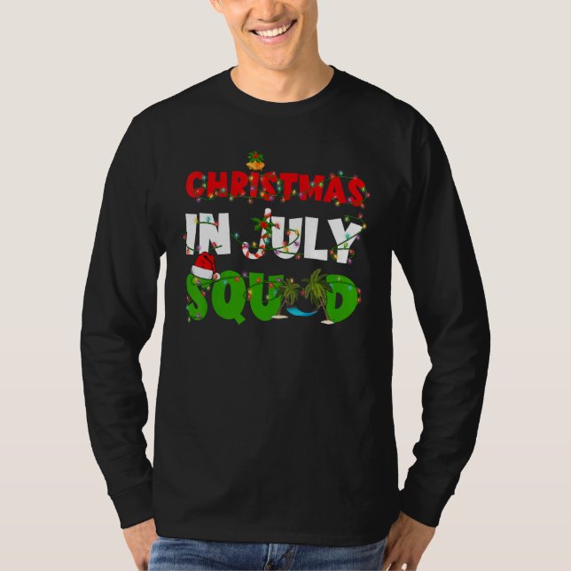 Christmas In July Squad Palm Tree & Xmas Lights Su T-Shirt (Front)