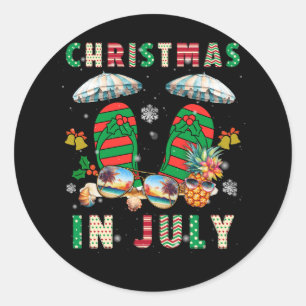Christmas In July Squad Summer Vacation Xmas Flip  Classic Round Sticker