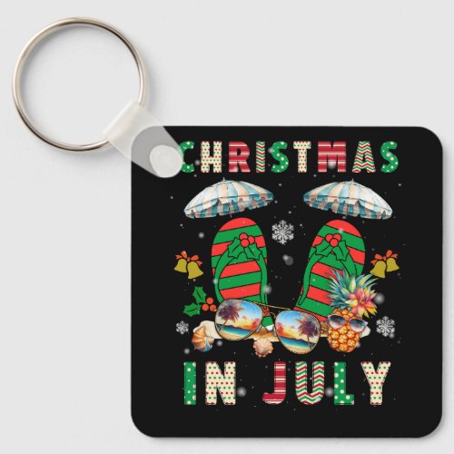 Christmas In July Squad Summer Vacation Xmas Flip  Keychain