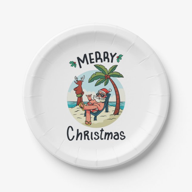 Christmas in July Square Sticker Postcard Paper Plates (Front)