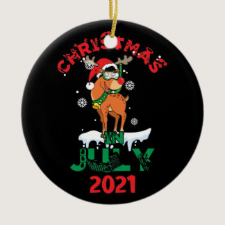 Christmas In July Summer 2021 Reindeer Snow Merry Ceramic Ornament