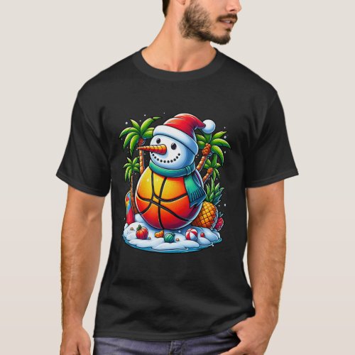 Christmas In July Summer Basketball Snowman Funny  T_Shirt