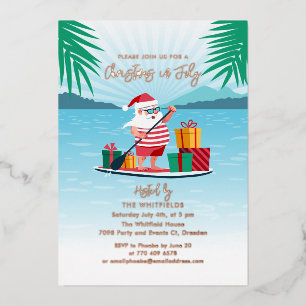 Christmas in July Summer BBQ Beach Party Rose Gold Foil Holiday Card