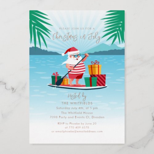 Christmas in July Summer BBQ Beach Party Rose Gold Foil Holiday Card