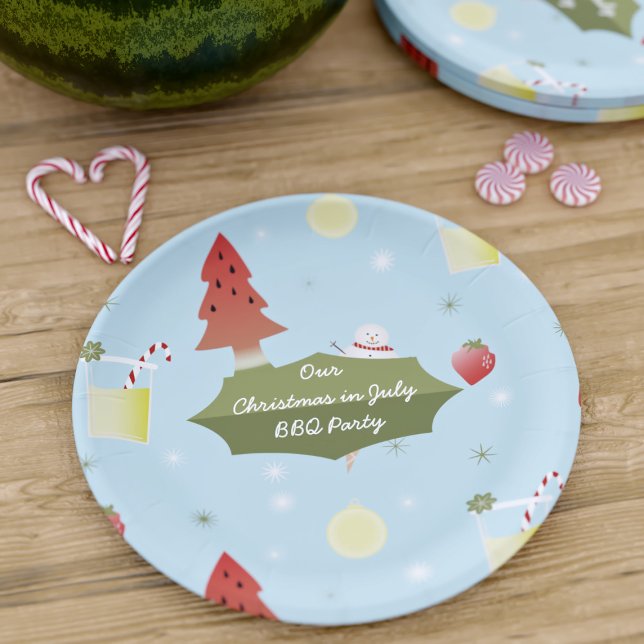 Christmas in July Summer BBQ Party Paper Plates (It's July & you know what that means. Time for a Christmas themed BBQ! Just add the details of yours)
