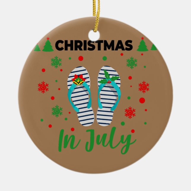 Christmas in July Summer Beach Vacation Flip Ceramic Ornament (Front)