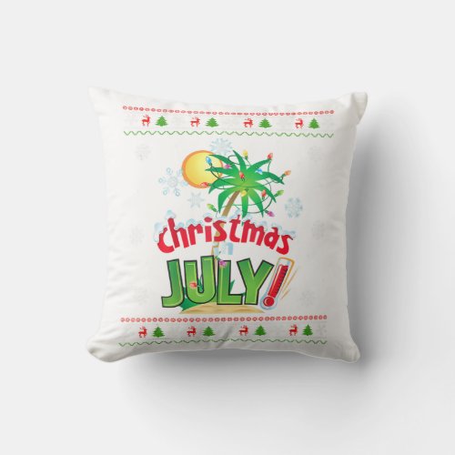 Christmas in July Summer Beach Vacation Xmas Ugly  Throw Pillow