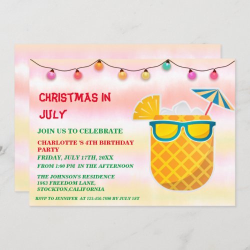 Christmas In July Summer Birthday Party  Invitation