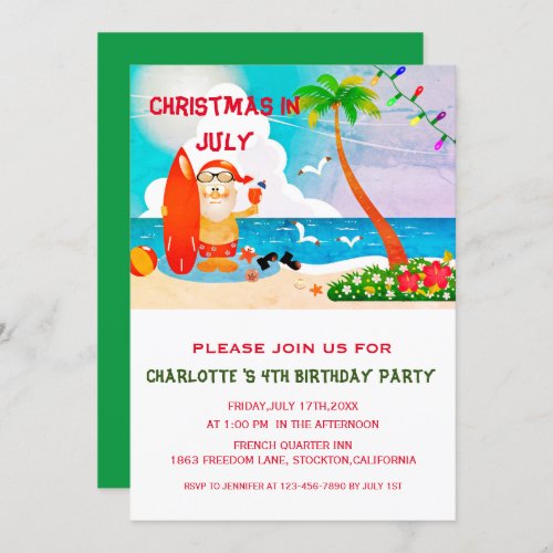 Christmas In July Summer Birthday Party Invitation