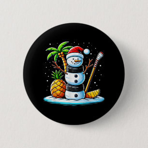 Christmas In July Summer Hockey Snowman Funny Chri Button