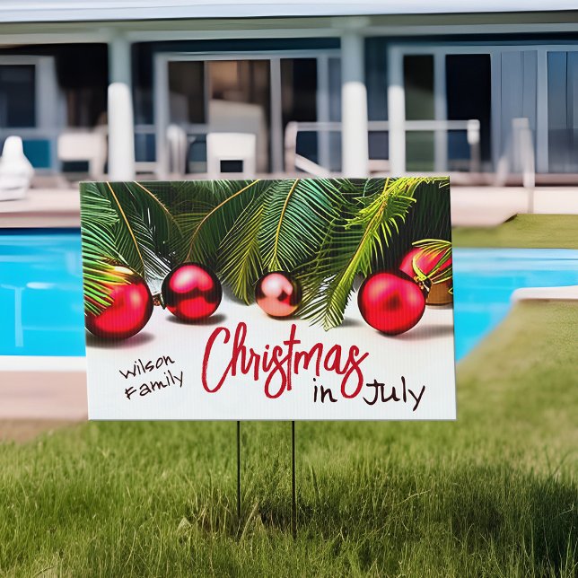 Christmas In July Summer Holiday Family Party Yard Sign (Christmas in July pool party yard sign)
