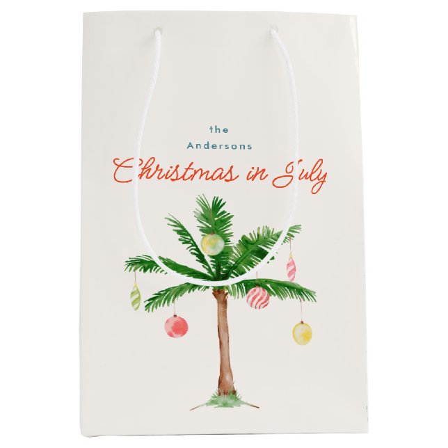 Christmas in July Summer Palm Tree with Ornaments Medium Gift Bag (Front)