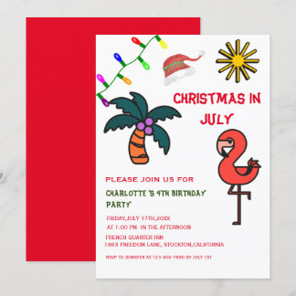Christmas In July Summer Party Flamingo Birthday Invitation