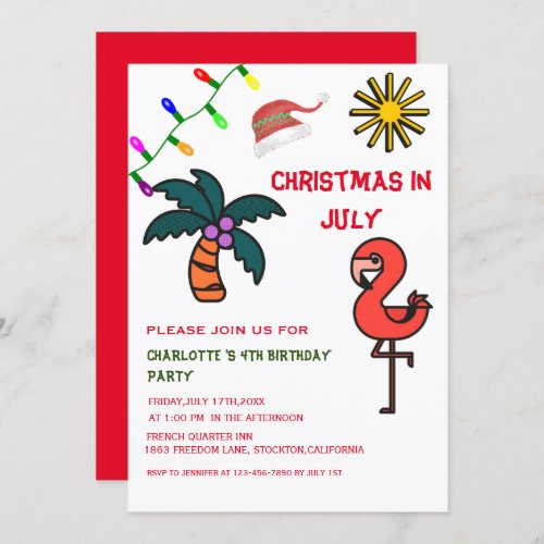 Christmas In July Summer Party Flamingo Birthday Invitation