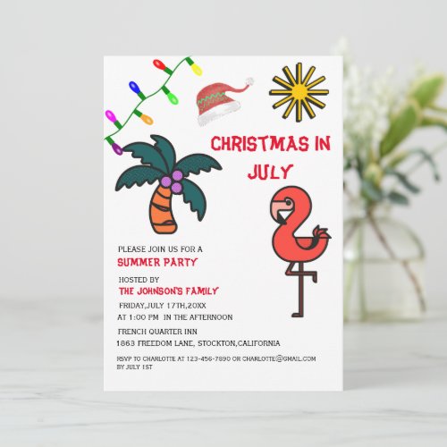 Christmas In July Summer Party Flamingo Invitation