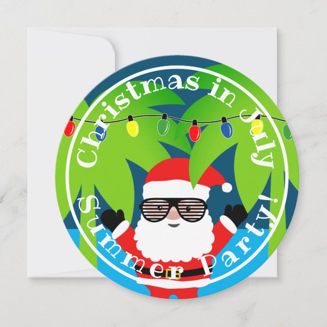 Christmas in July summer party invitation (round) (Front)