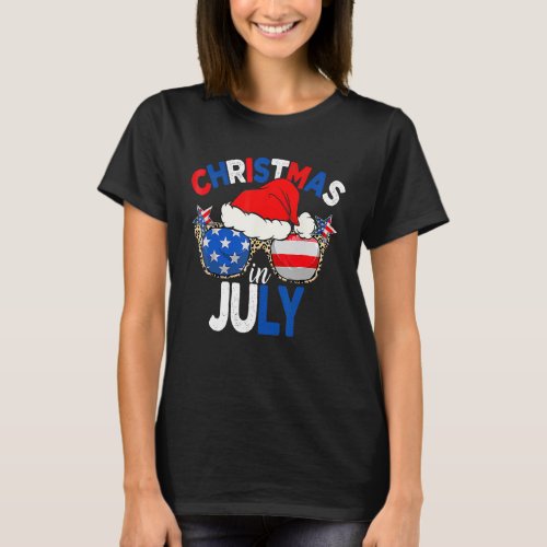 Christmas In July Summer Patriotic USA Santa Hat 4 T_Shirt