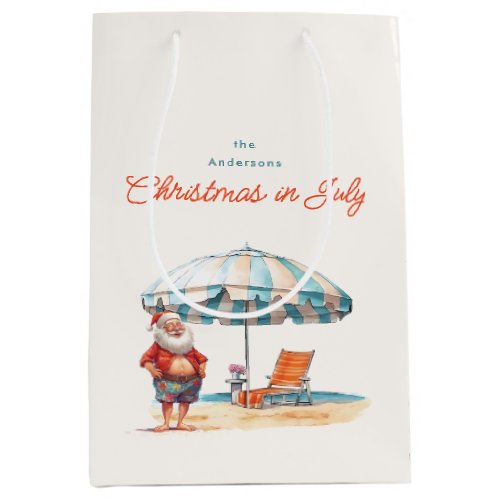 Christmas in July Summer Santa at the beach Medium Gift Bag