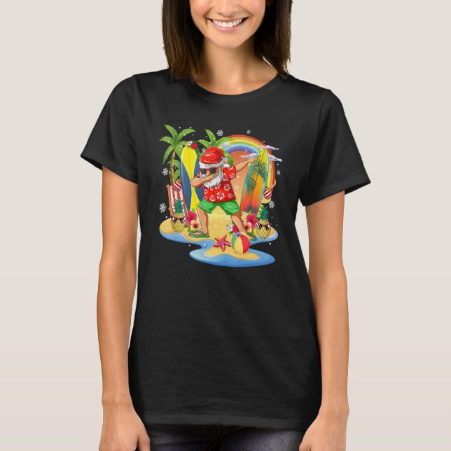Christmas in July  Summer Santa Beach Hawaii Surf T-Shirt (Front)