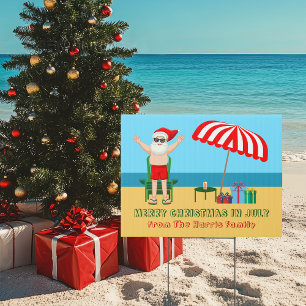 Christmas in July Summer Santa Beach Party Yard Sign