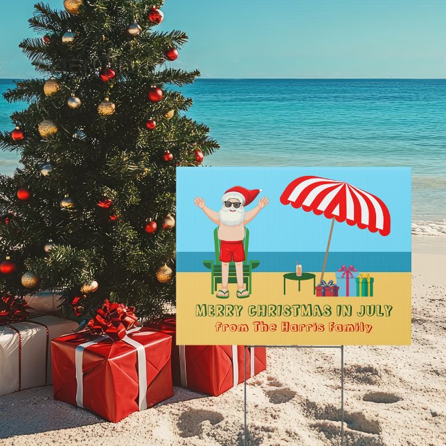 Christmas in July Summer Santa Beach Party Yard Sign (Creator Uploaded)