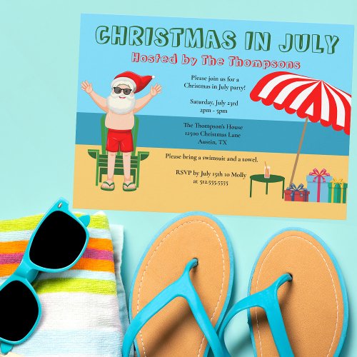 Christmas in July Summer Santa Claus Beach Party Invitation