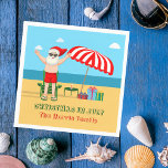 Christmas in July Summer Santa Claus Beach Party Napkins<br><div class="desc">This cute custom Christmas in July napkin makes perfect summer party decor for a beach bash or pool gathering. Make it a fun north pole themed extravaganza with Santa Claus in his swimming trunks next to a red and white striped beach umbrella and gifts. I've never seen Mr. Klaus in...</div>