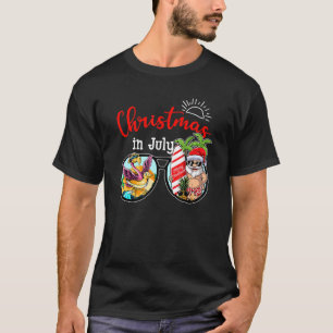 Christmas In July Summer Santa Claus Surfing Beach T-Shirt