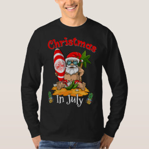 Christmas In July  Summer Santa Surfing Beach Vaca T-Shirt