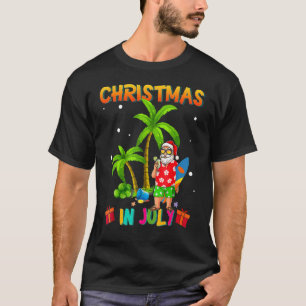 Christmas In July  Summer Santa Surfing Beach Vaca T-Shirt