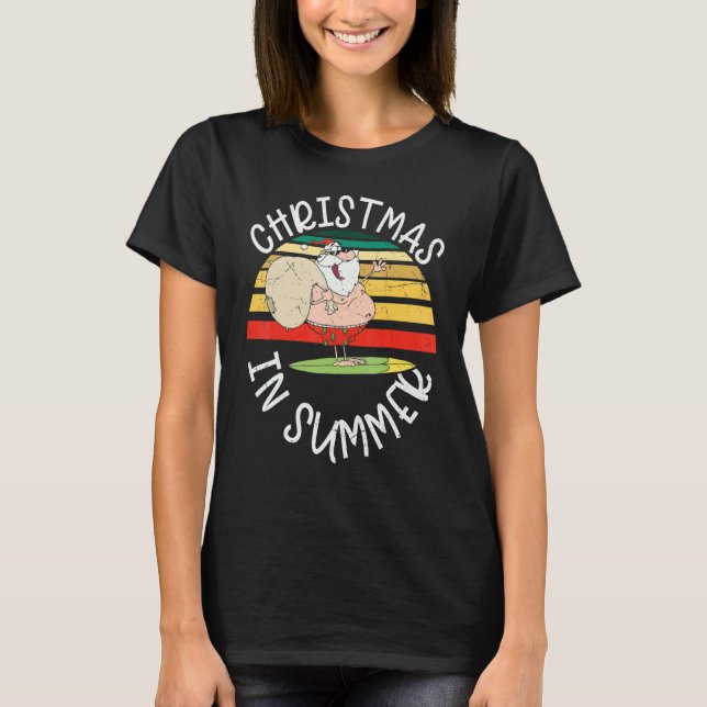 Christmas In July Summer Santa Surfing Hawaiian   T-Shirt (Front)