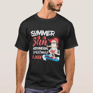 Christmas In July Summer Sun Santa Surfing Waterme T-Shirt