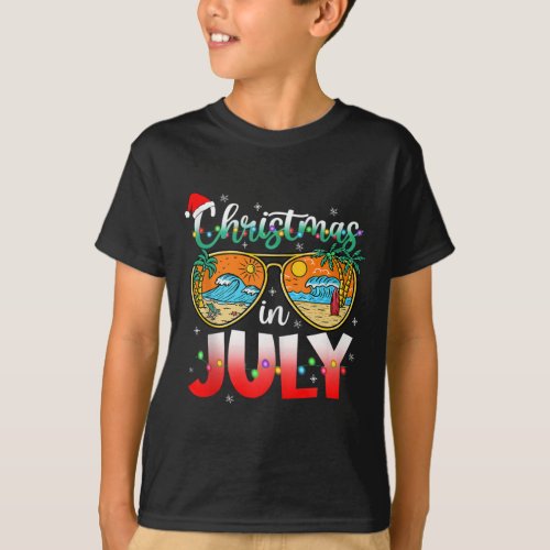 Christmas In July Summer Vacation Beach Sunglasses T_Shirt