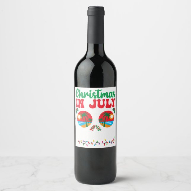 Christmas In July Summer Watermelon Xmas Tree Men  Wine Label (Front)