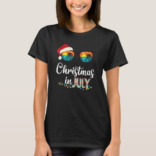 Christmas In July Sunglasses Santa Hat Hello Summe T_Shirt