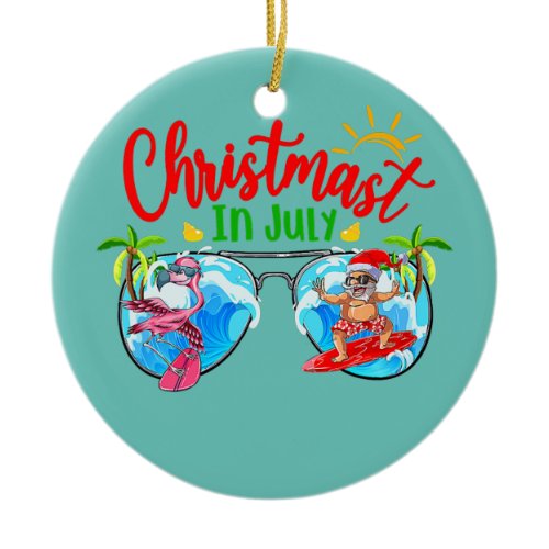 Christmas In July Sunglasses Santa Surfer Summer Ceramic Ornament