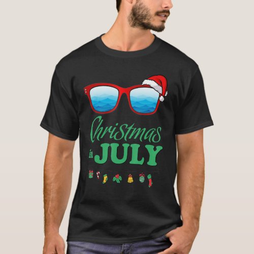 Christmas in July Sunglasses Summer Beach Santa Ha T_Shirt