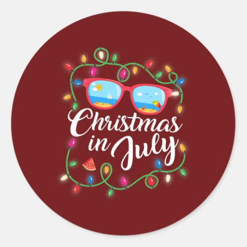 Christmas in July Sunglasses Summer Xmas Lights Classic Round Sticker