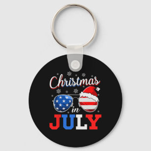 Christmas In July Sungles Santa American Flag 4th Keychain